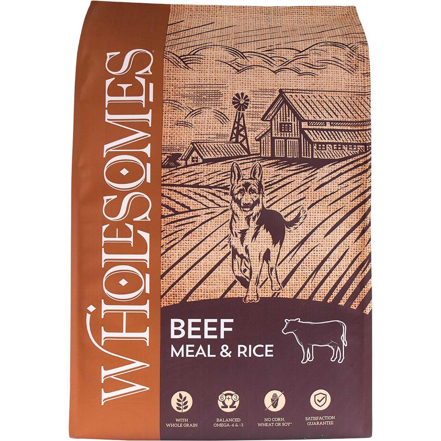 Wholesomes Beef Meal & Rice Recipe Dry Dog Food - Healthber