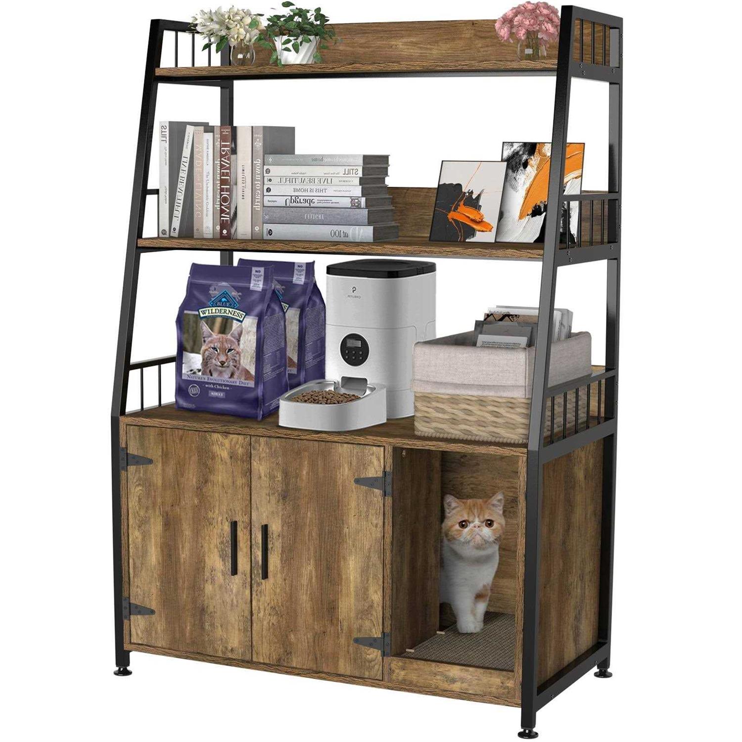 GDLF Large Hidden Cat Litter Box Enclosure Furniture with Shelf Wood Sturdy Cat Washroom Storage with Scratch - Healthber