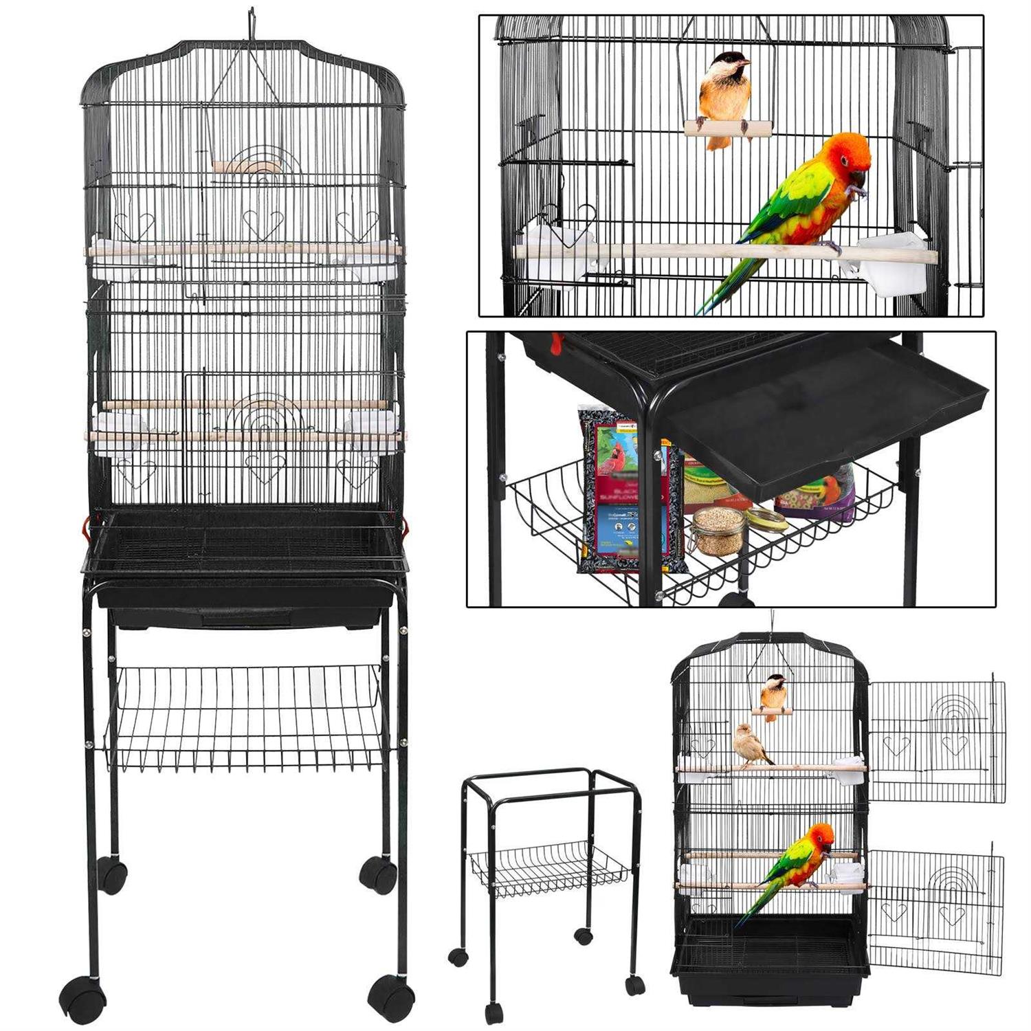 Zeny 59” Bird Cage Large Wrought Iron Cage for Cockatiel Sun Conure Parakeet with Rolling Stand - Healthber
