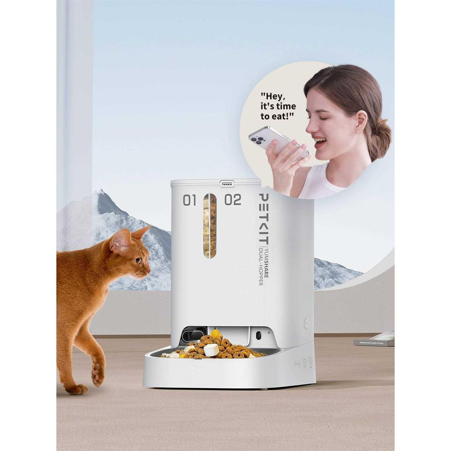 Petkit Yumshare Dual-Hopper Wifi Enabled 5L Automatic Cat Feeder with Camera, 2-Way Audio and Smart App Control - Healthber