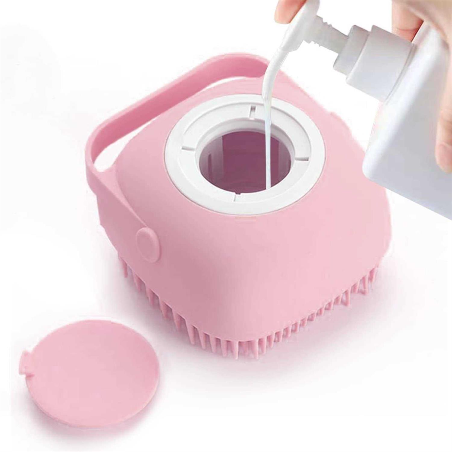 ELEGX Pet Grooming Bath Massage Brush with Soap and Shampoo Dispenser Soft Silicone Bristle for Long Short Haired Dogs Cats Shower - Healthber