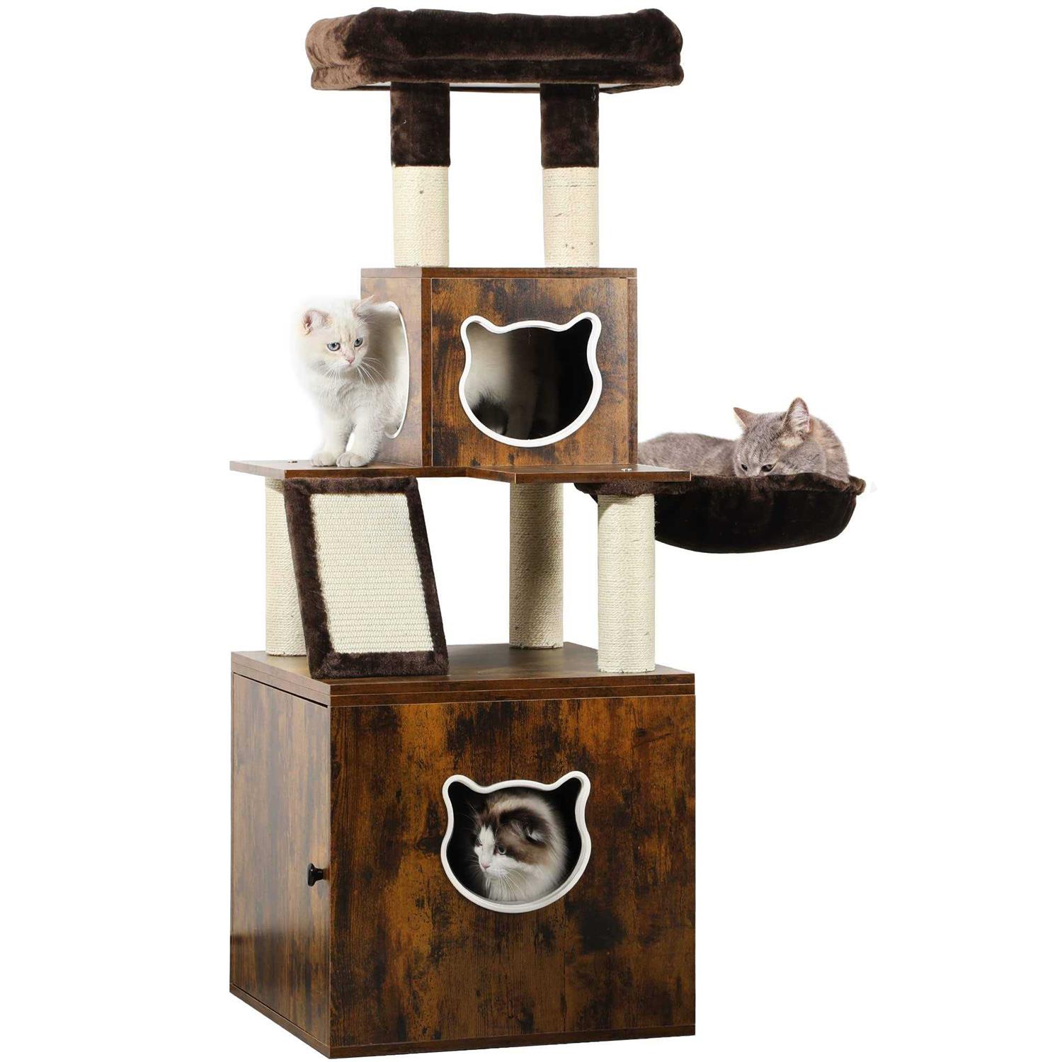 YITAHOME Modern Cat Tree with Litter Box Enclosure, Combo Endtable and - Healthber