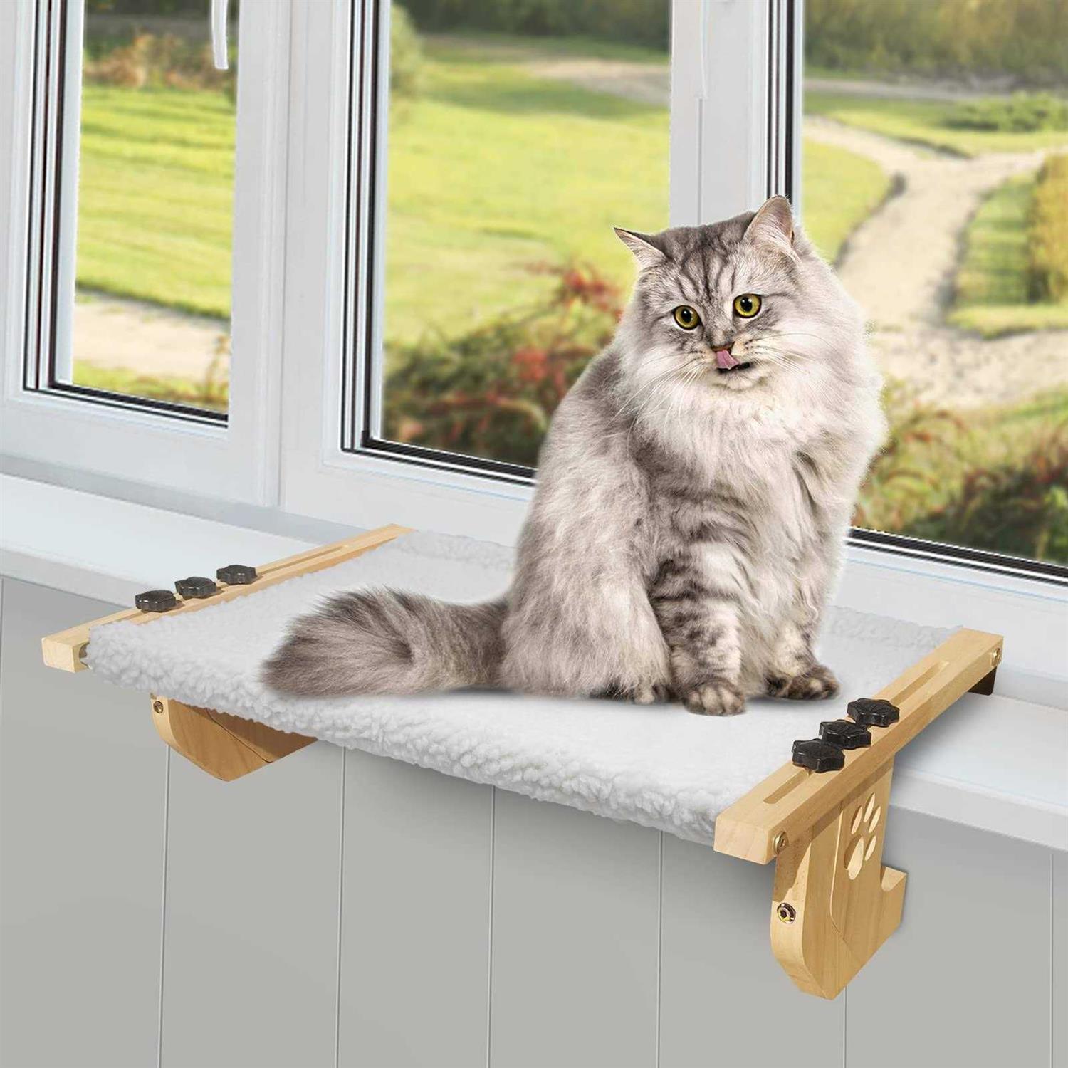 SEEPEARL Cat Window Perch Sturdy Cat Window Hammock with Wood and Metal Frame-No Drilling Required-Multiple Ways to Use-Cat Bed for Windowsill,Floor,Bedside - Healthber