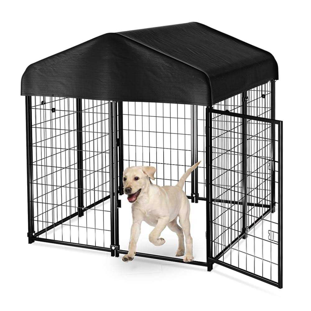 PawGiant Dog Kennel Outdoor Dog House with Roof Waterproof Cover for Medium to Small Dog Outside 4ft x 4ft x 4.5ft - Healthber