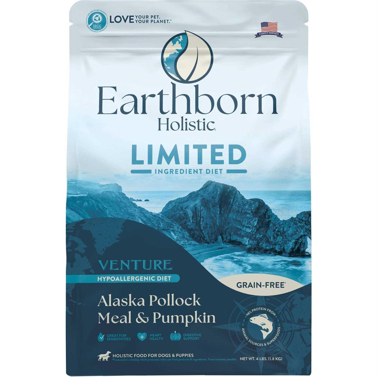 Earthborn Holistic Venture Limited Ingredient Alaska Pollock Meal & Pumpkin Grain-Free Dry Dog Food - Healthber