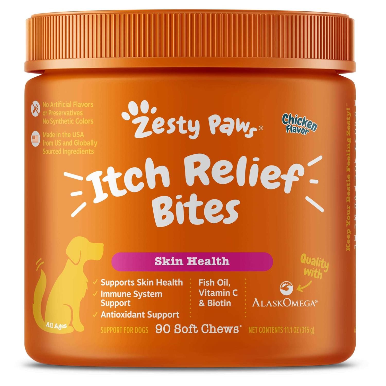 Zesty Paws Itch Relief Bites Chicken Flavored Soft Chews Supplement for Dogs - Healthber