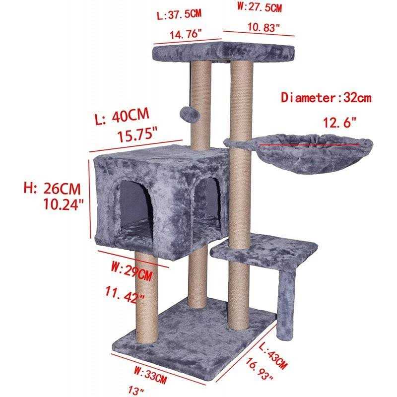 Aiwikide 002G Cat Tree has Scratching Toy with a Ball Activity Centre Cat Tower Furniture Jute-Covered Scratching Posts Grey - Healthber