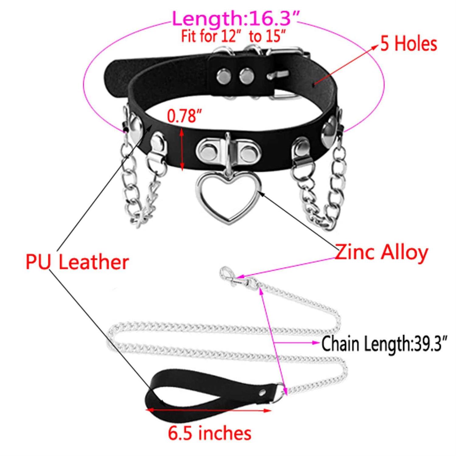 Tosmifairy Black Leather Choker Collar with Chain Leash Set Heart Pendant Necklace for Womens Pet Dogs Cats Unique Gifts - Healthber