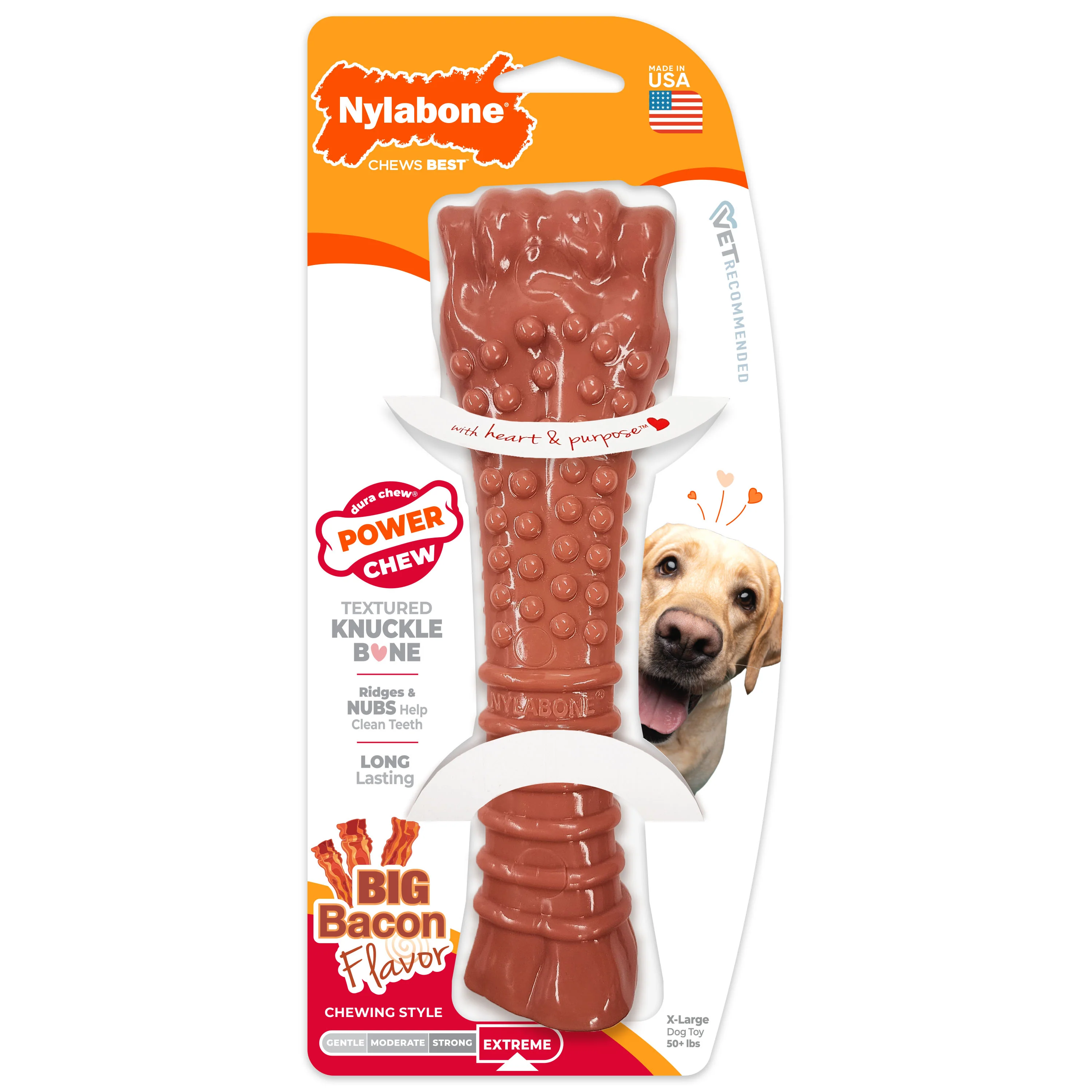 Power Chew Dog Toy, Bacon, X-Large/Souper, 50+ lbs - Healthber
