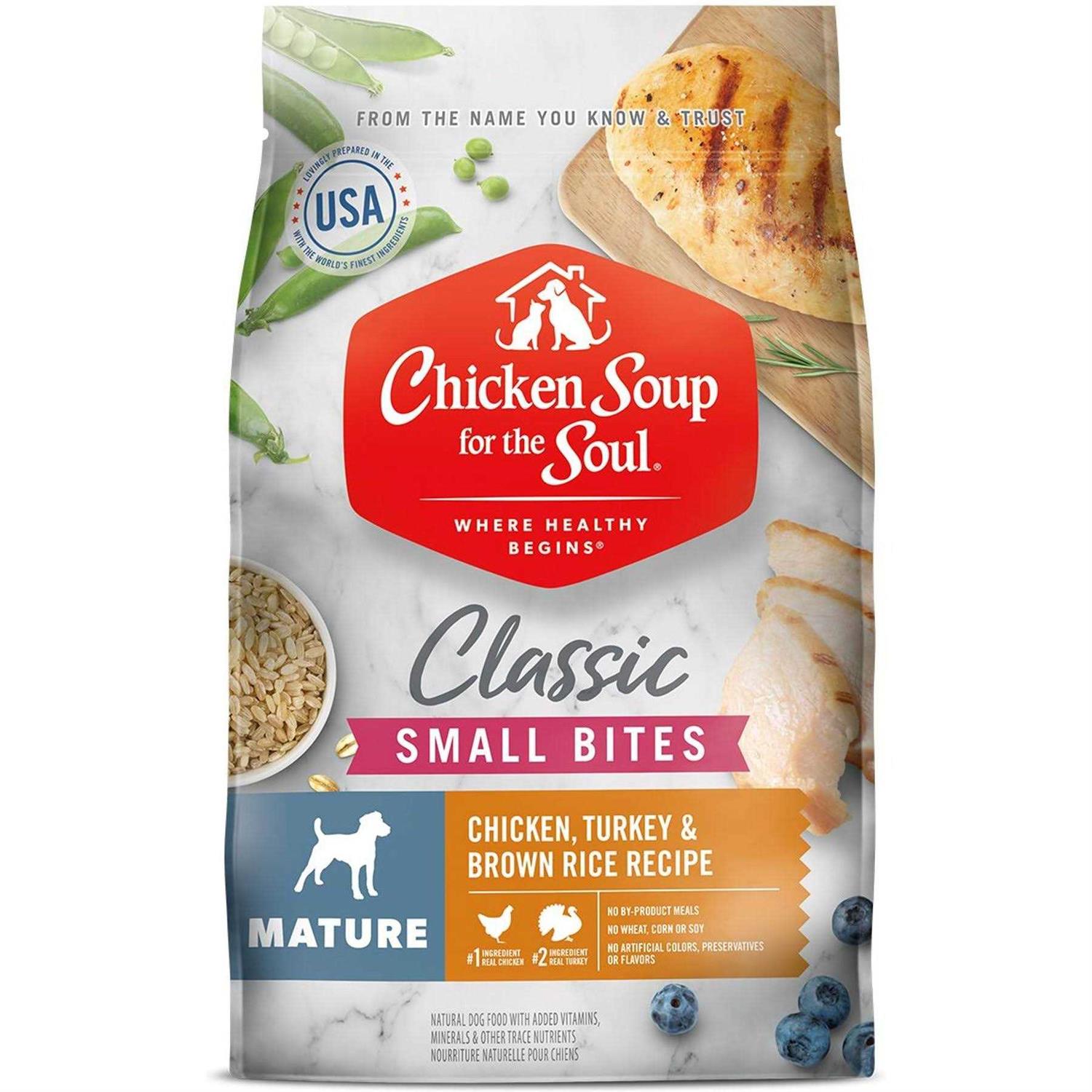 Chicken Soup for The Soul Chicken Turkey & Brown Rice Recipe Small Bites Dry Dog Food - Healthber