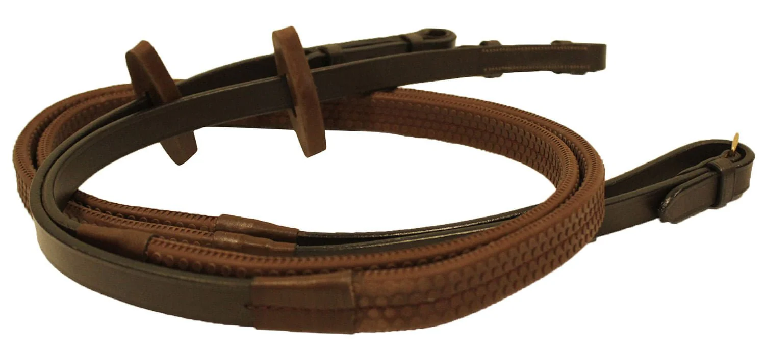 Rambo Micklem Rubber Reins, Dark Havana - Healthber