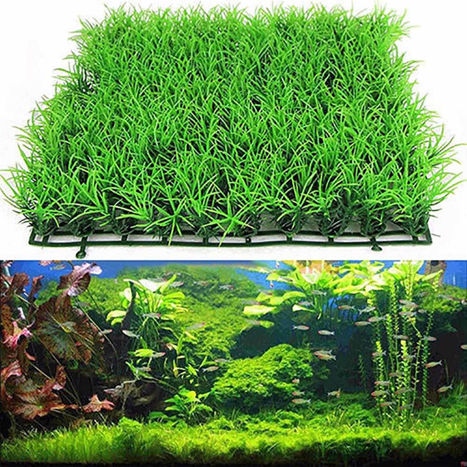 Saycker Aquarium Grass Mat,Fake Artificial Aquarium Grass Ornament Turf Aquatic Grass Lawn,Fish Tank Grass Landscape Decoration,25cm x 25cm - Healthber