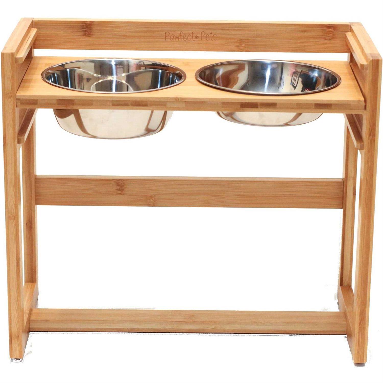 Pawfect Pets Adjustable Height Elevated Dog Bowls for Large Dogs 12”, 14”, or 16” Tall Raised Dog Bowl Stand with Four Stainless Steel Bowls - Healthber
