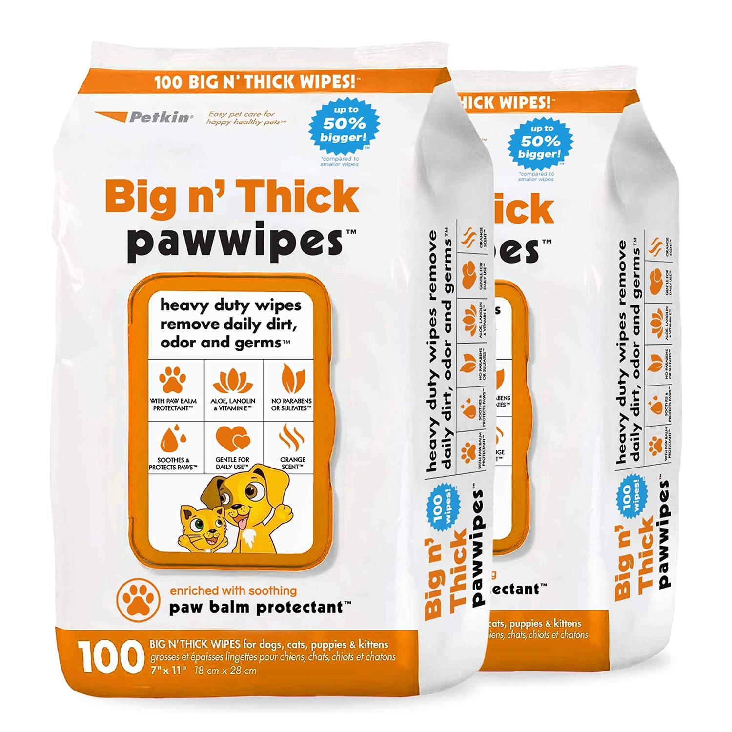 Petkin Big N’ Thick Paw Wipes 100 - Healthber