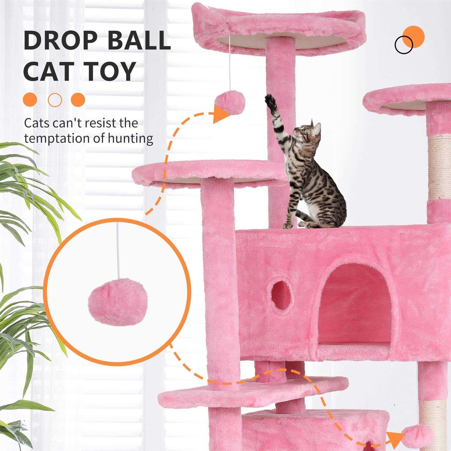 Bestpet 54in Cat Tree Tower with Cat Scratching Posts Stand House Cat Condo with Funny Toys - Healthber