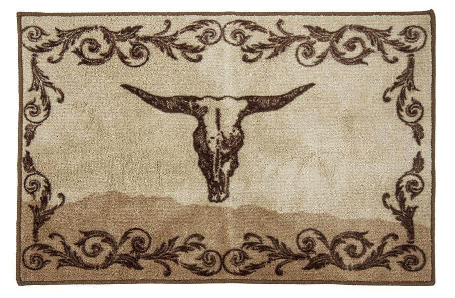 Longhorn Skull with Scrollwork Rug - Healthber
