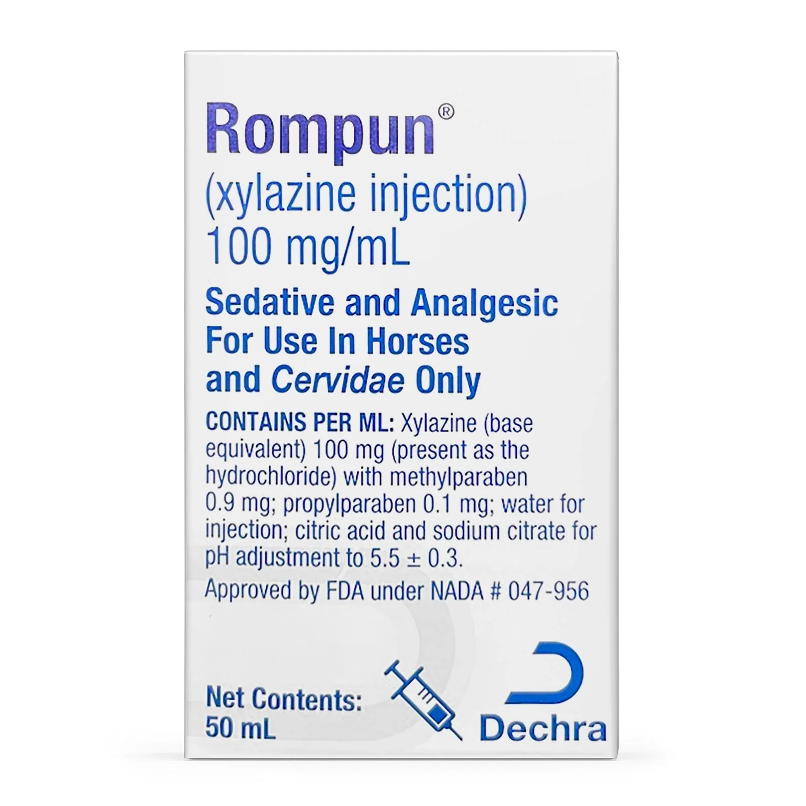 Rx Rompun? (xylazine) Injection for Horses, 100 mg/mL x 50 mL - Healthber