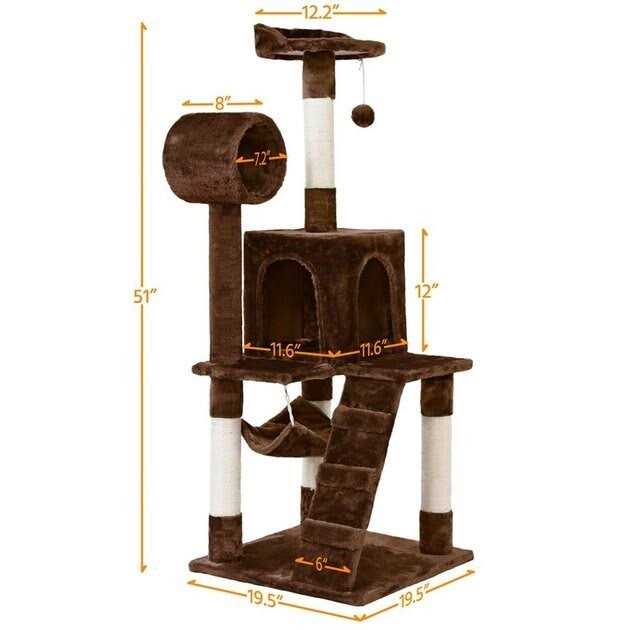 Yaheetech 51-in Plush Multi-Cat Kitten Tree & Condo - Healthber