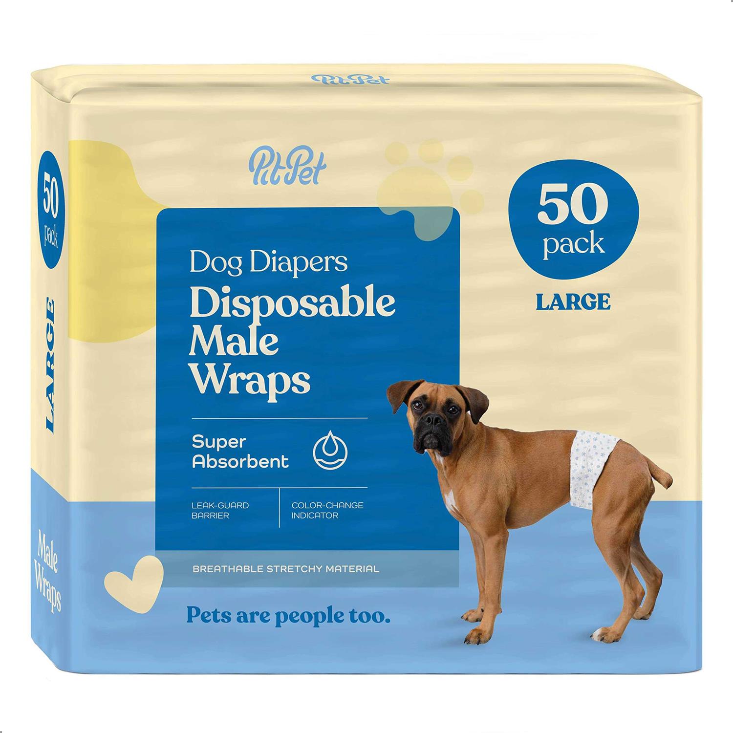 Pitpet Comfortable Male Dog Diapers 30-Pack Super Absorbent Disposable Male Dog Wraps - Healthber