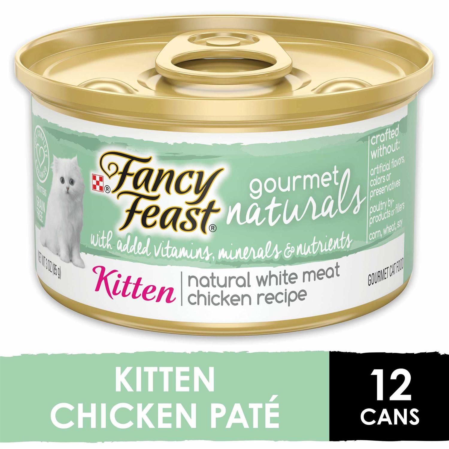 Fancy Feast Gourmet Naturals White Meat Chicken Recipe Grain-Free Pate Kitten Canned Cat Food, 3-oz can, case of 12 - Healthber