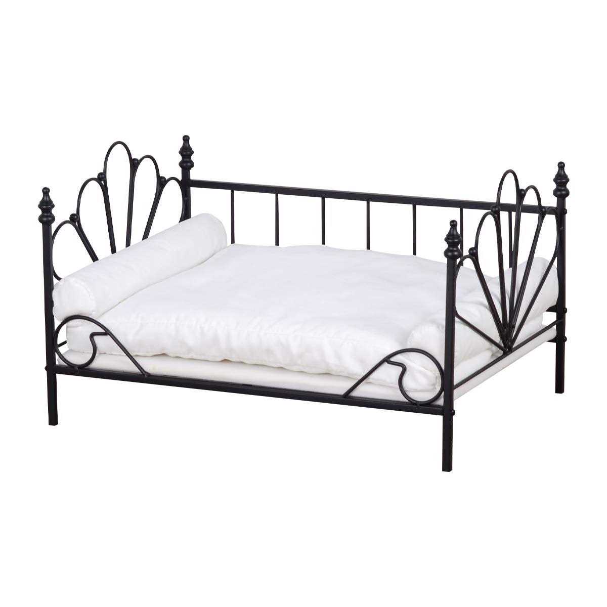 Babyland Bed for Dog, Pet Couch Bed with Metal Frame and Detached White Velvet Cushion with 2 Pillow for Small Pet - Healthber
