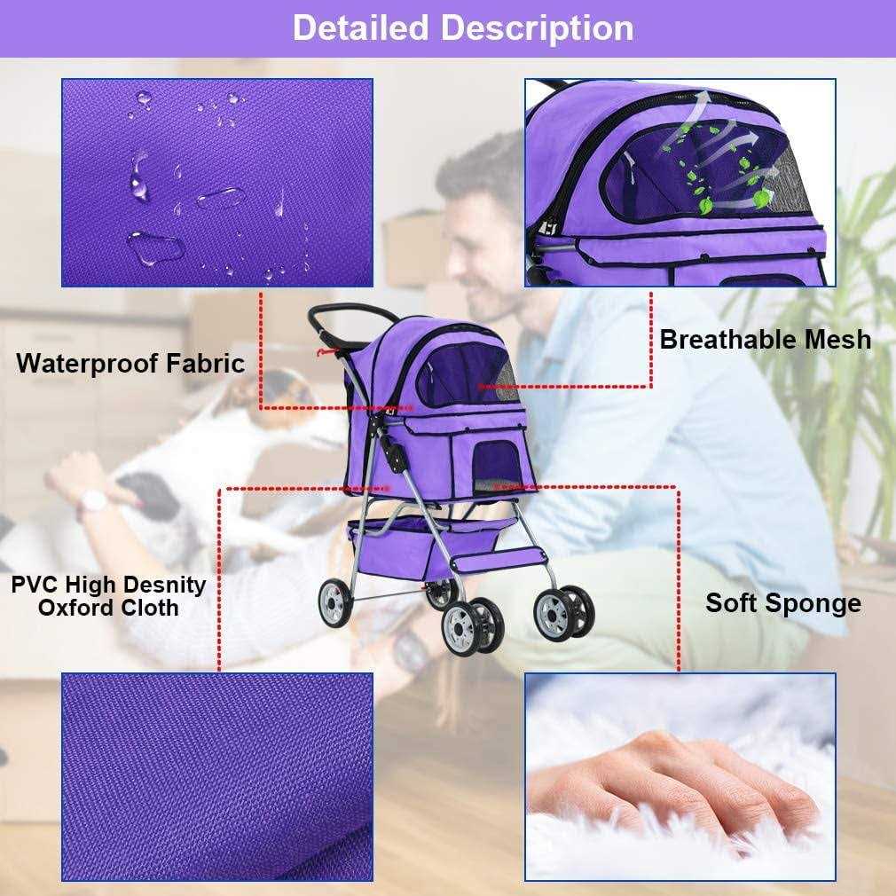 BestPet Pet Stroller Cat Dog Cage Stroller Travel Folding Carrier - Healthber