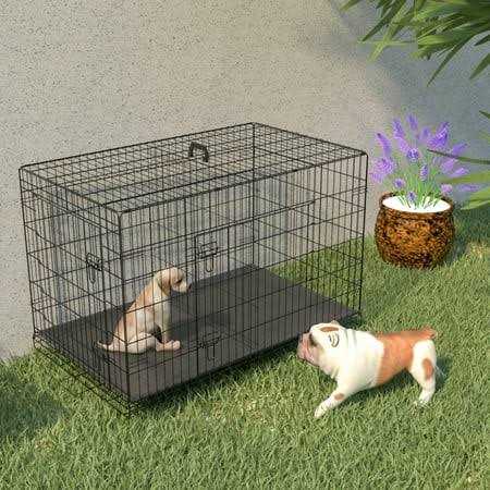 Dog Crate for Large Dogs,42 Inch Dog Kennel Outdoor with Double-Door,Folding Mental Pet Dog Cages with Divider Panel , Tray and Handle - Healthber