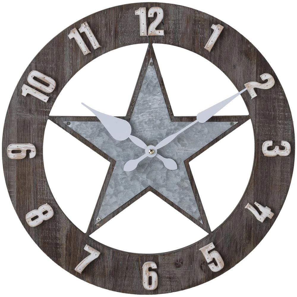 Metal & Wood Star Wall Clock - Healthber