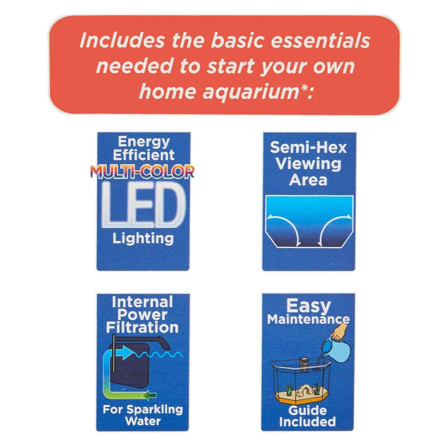 Aqua Culture 6.5-Gallon Semi-Hex Aquarium Kit with LED Lighting - Healthber