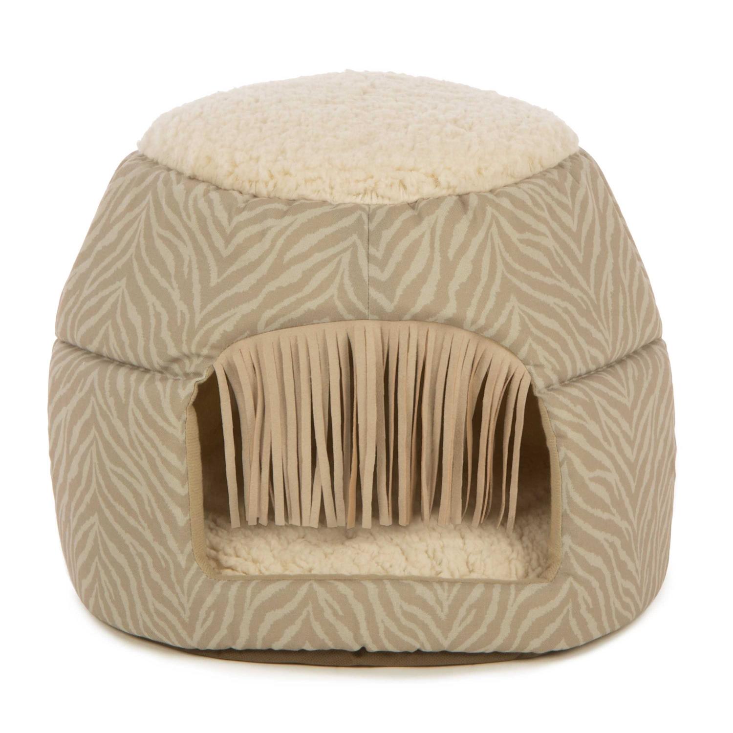 SmartyKat Fringed Honeycomb One Size Convertible Cat Bed to Cat Cave - Healthber