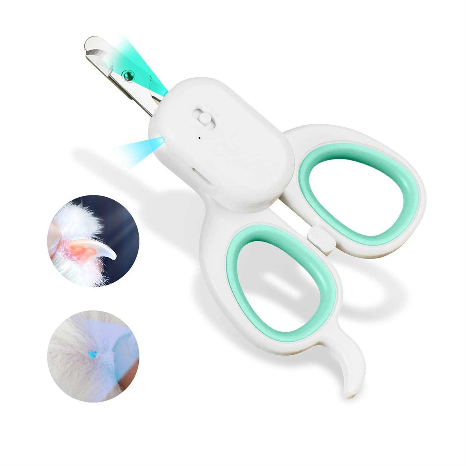PAKEWAY Pet Nail Clipper with LED & -U-V Light Cat Claw Trimmer with Ultra Bright LED Light for Nail Bloodline to Avoid Over Cutting - Healthber
