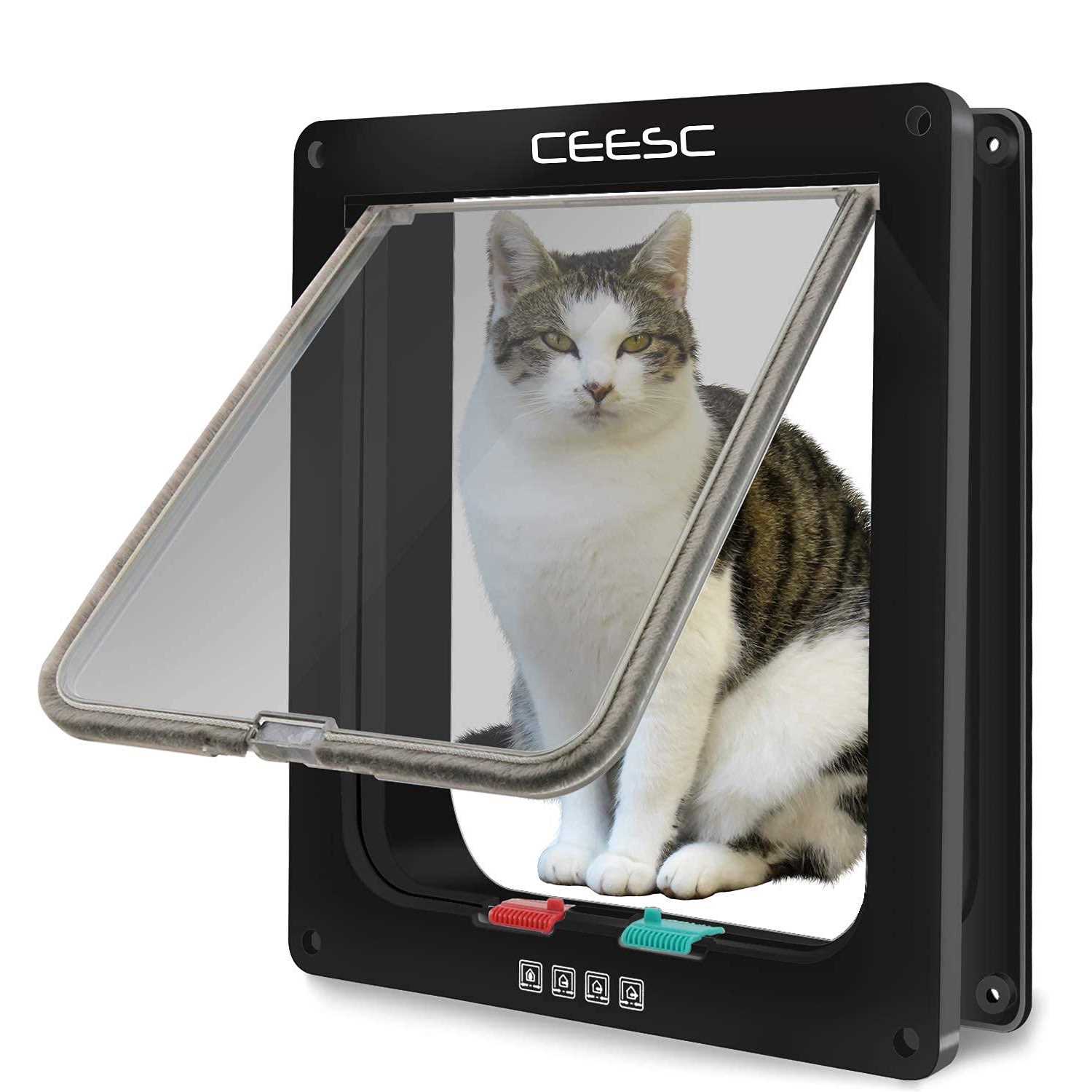 CEESC Extra Large Cat Door 4 Way Locking Large Cat Door for Interior Exterior Doors - Healthber