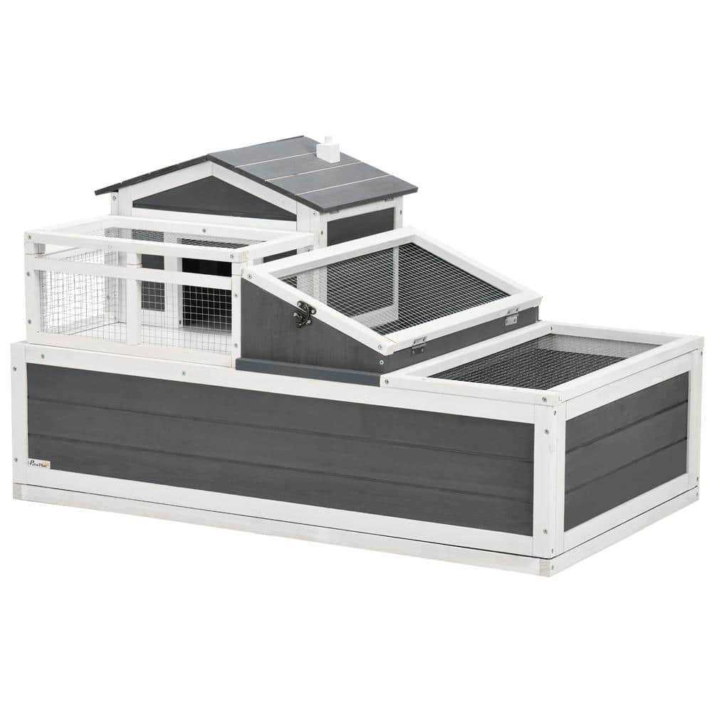 PawHut 3-Room Tortoise Habitat House w/ Balcony & 2 Stories Wooden Indoor/Outdoor Tortoise Enclosure - Healthber