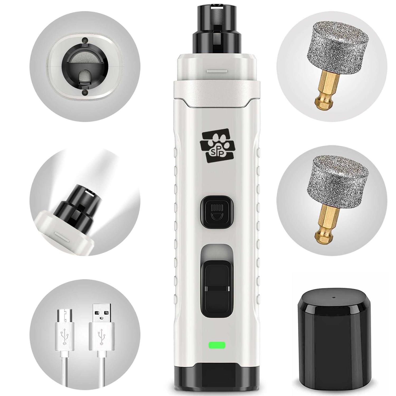 Soft Pet Paws Dog Nail Grinder Ultra Quiet Operation Upgraded Dog Nail Trimmer with 2 LED Lights - Healthber