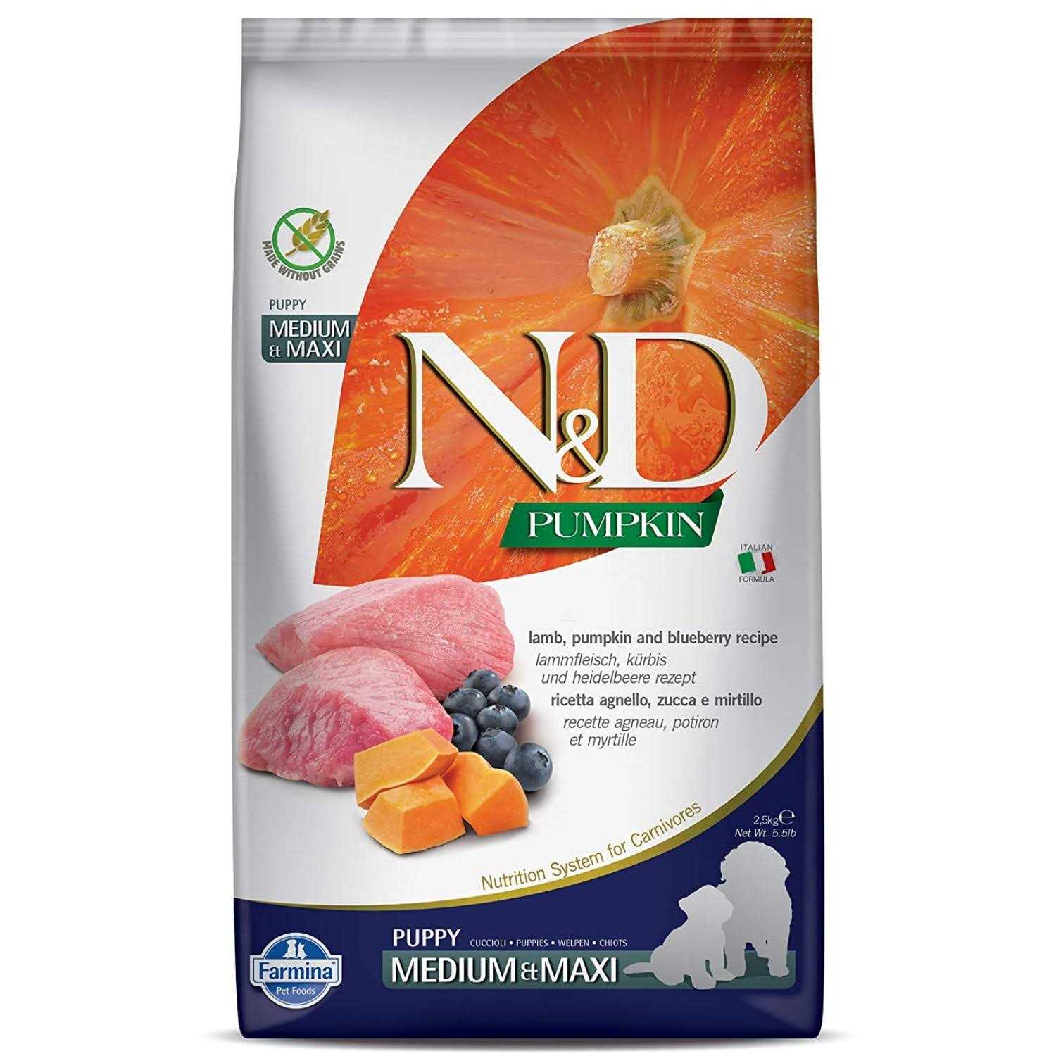 Farmina N&D Pumpkin Lamb & Blueberry Medium & Maxi Puppy Dog Dry Food - Healthber
