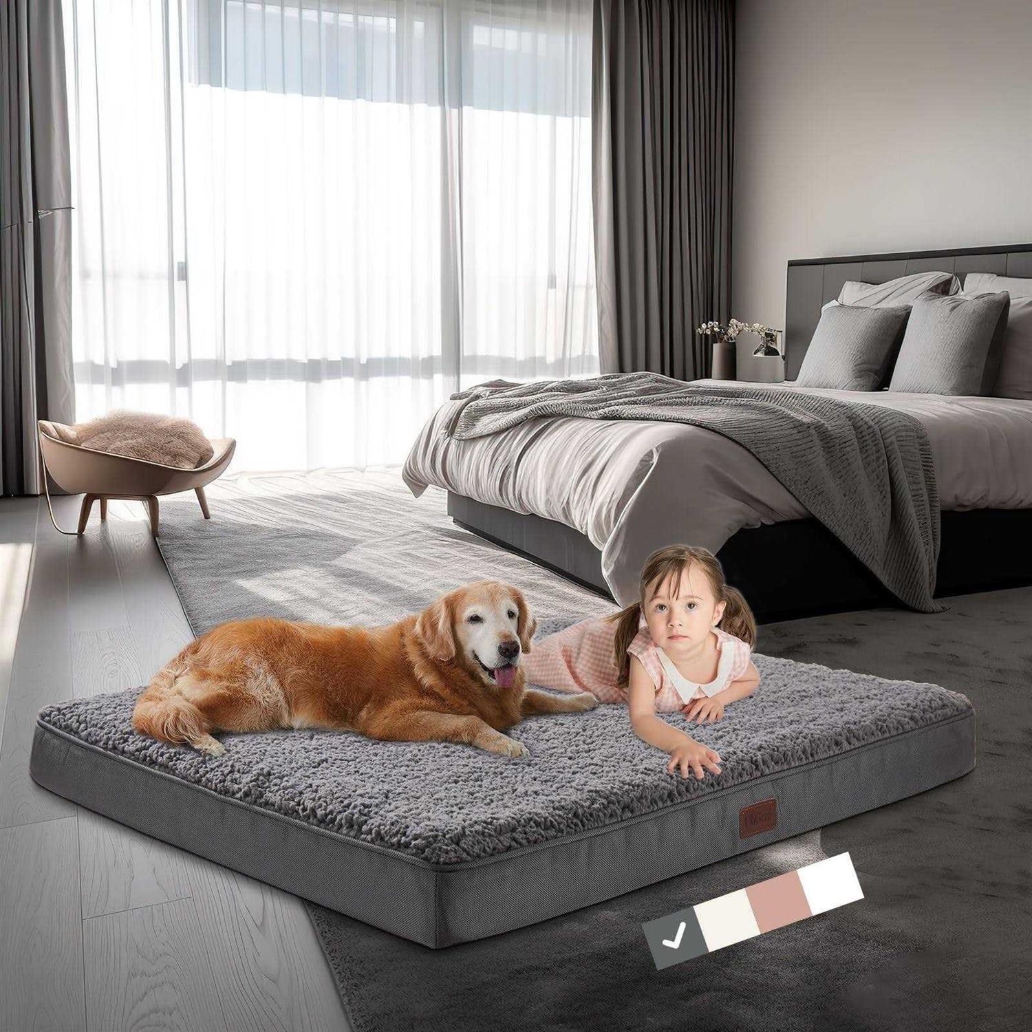 OhGeni Orthopedic Dog Beds for Large Dogs,Dog Bed with Plush Egg Foam Support and Non-Slip Bottom, Waterproof and Machine Washable Removable Pet Bed - Healthber