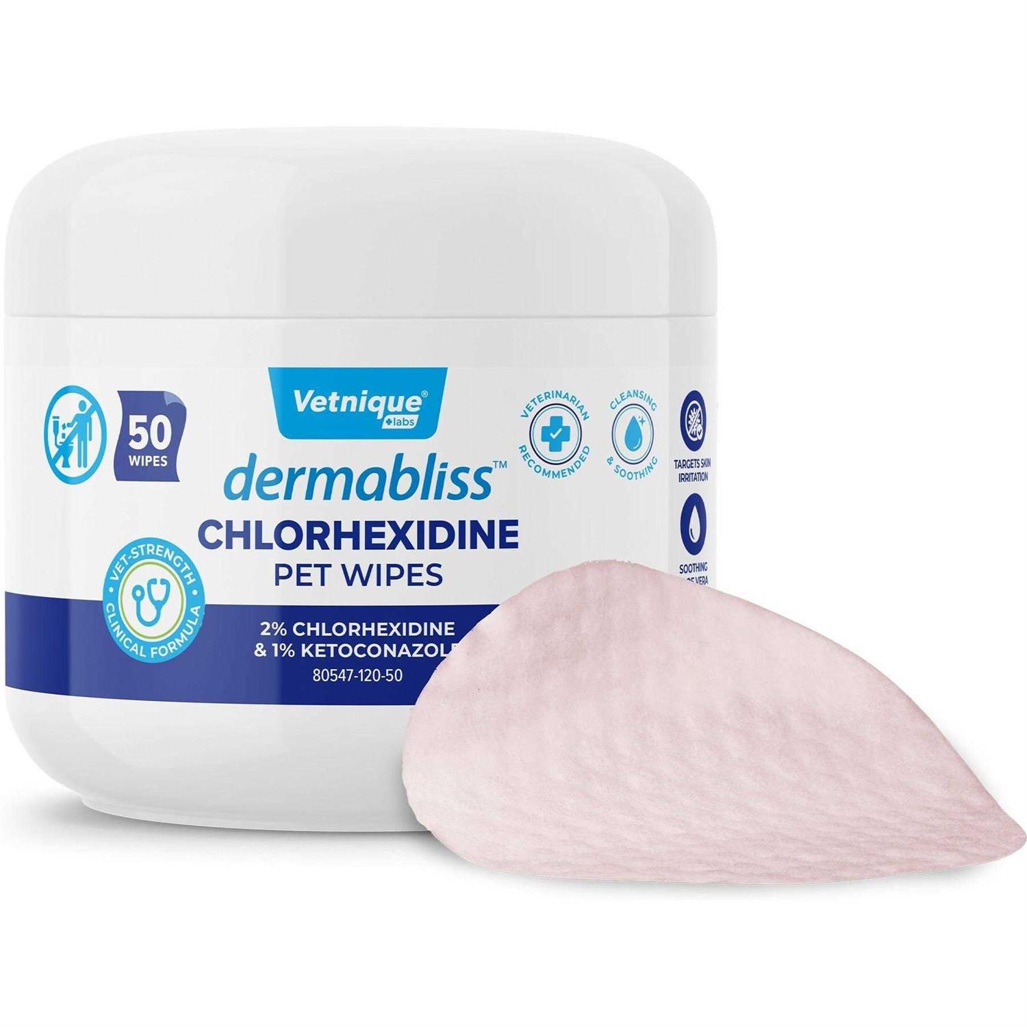 Vetnique Labs Dermabliss Medicated Skin Wipes Anti-Bacterial & Anti-Fungal Medicated Hot Spot & Skin Fold Dog & Cat Wipes - Healthber
