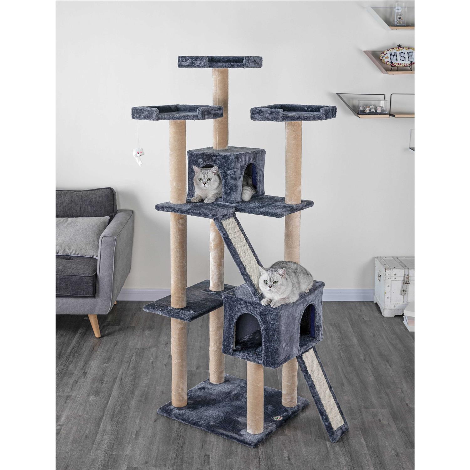 Go Pet Club 71 in. Kitten Cat Tree House with Sisal Scratching Board - Healthber