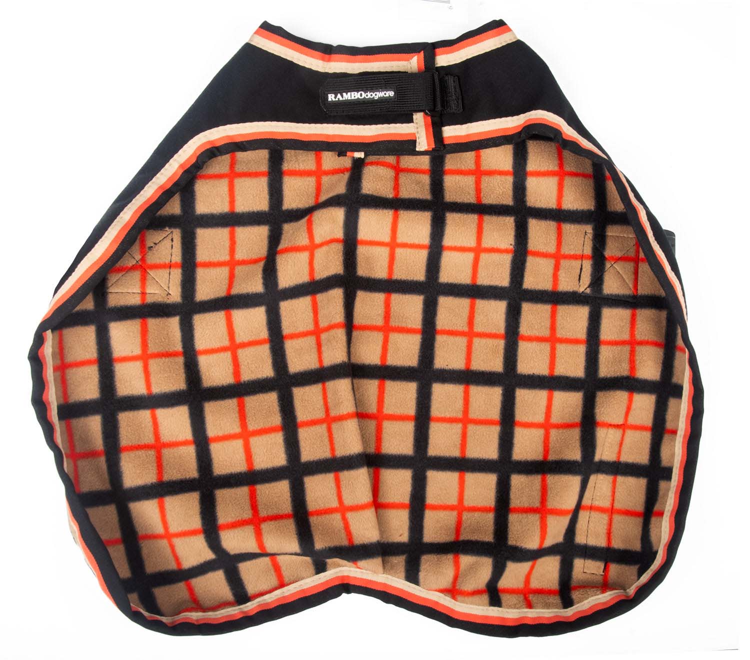 Rambo Waterproof Fleece Dog Coat, Black/Tan - Healthber