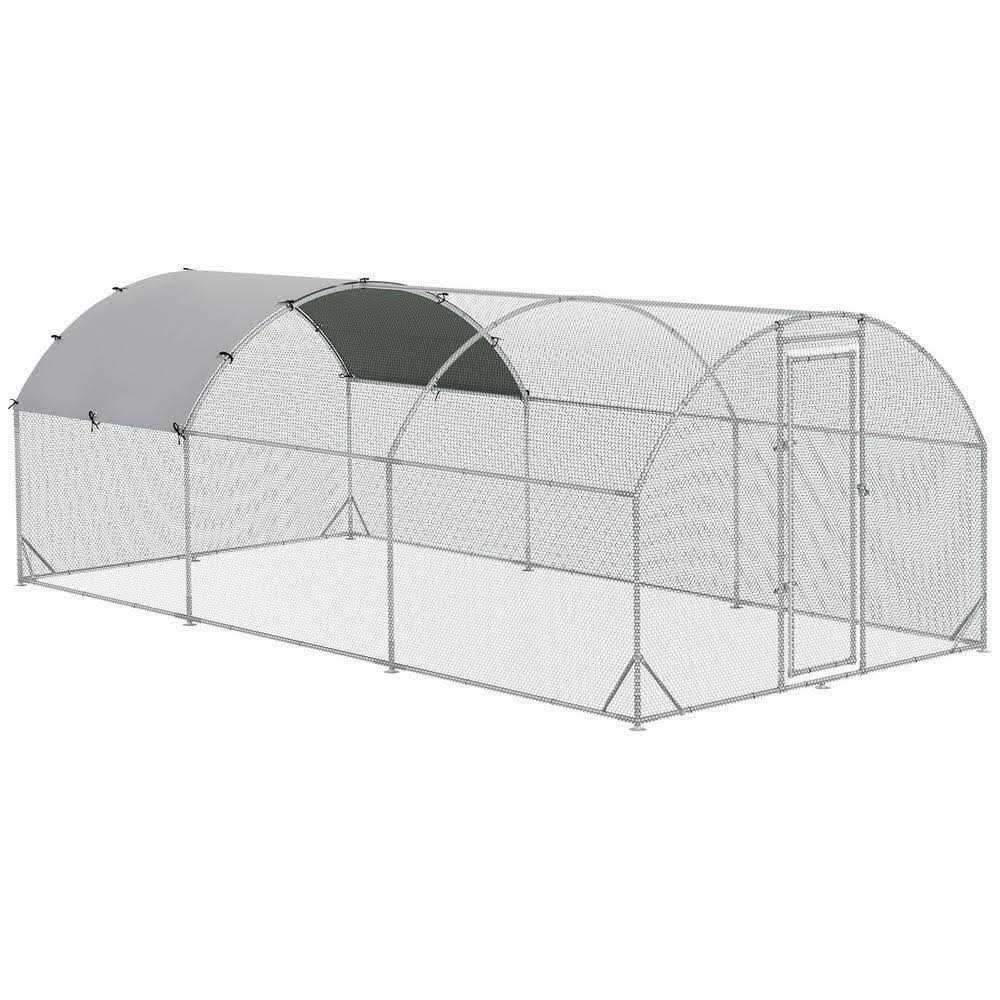 PawHut Metal Chicken Coop Walk-in Enclosure with Cover - Healthber