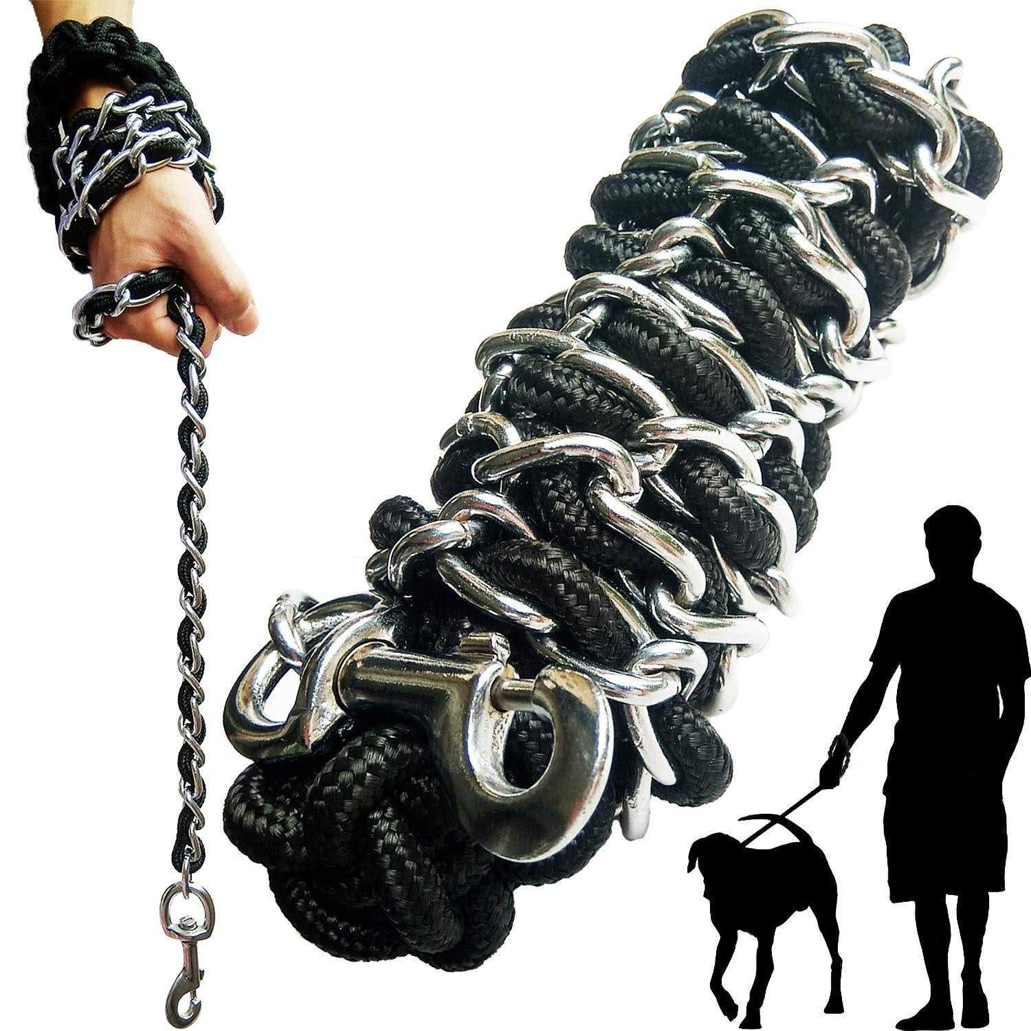 Dog Leash Metal Leashes with Pet Collar Training Walking Leads Heavy Duty Anti Bite Chain Rope Hook for Medium and Large Dogs - Healthber