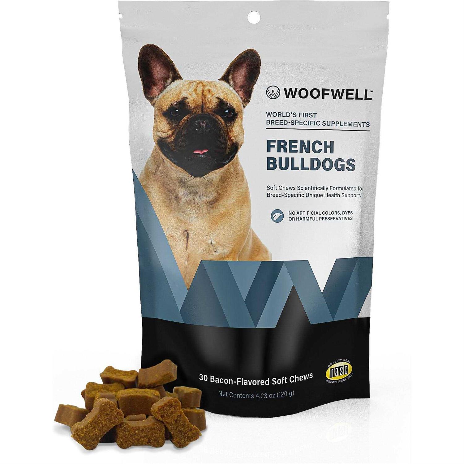 WoofWell French Bulldog Health Support Bacon Flavored Soft Chews Dog Supplement - Healthber