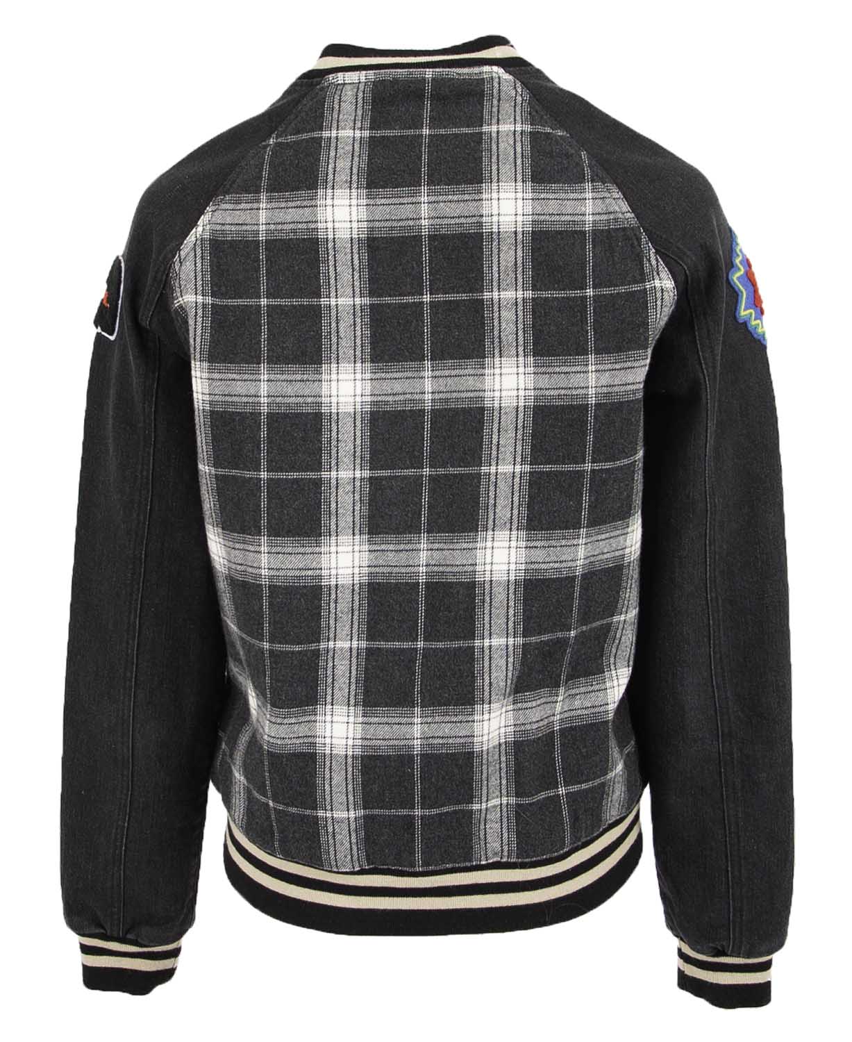 STS Ladies' Black Plaid Varsity Jacket with Patches - Healthber
