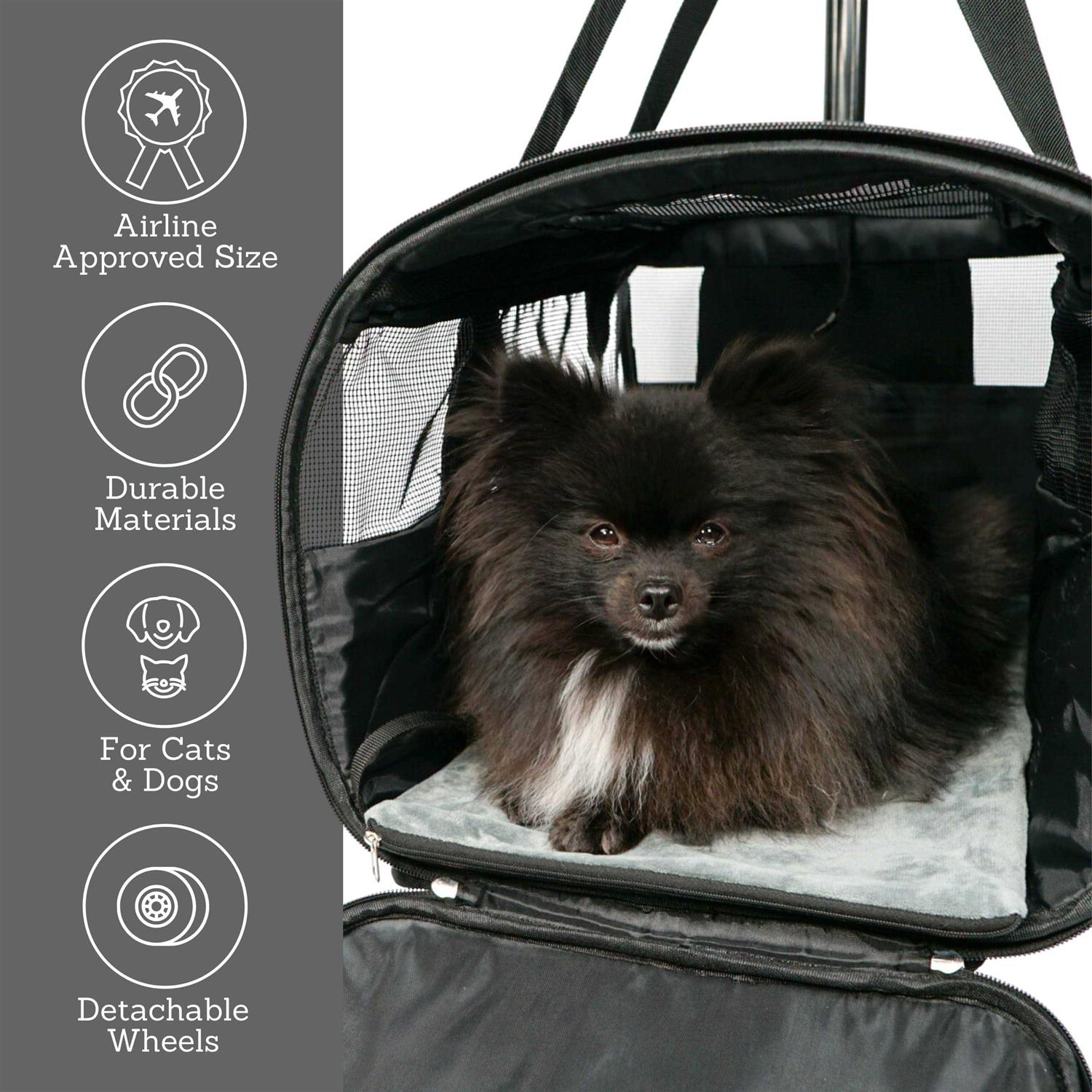 Pet Carrier with Wheels – Airline Approved – Rolling Pet Carrier – Soft Dog & Cat Travel Carrier - Healthber