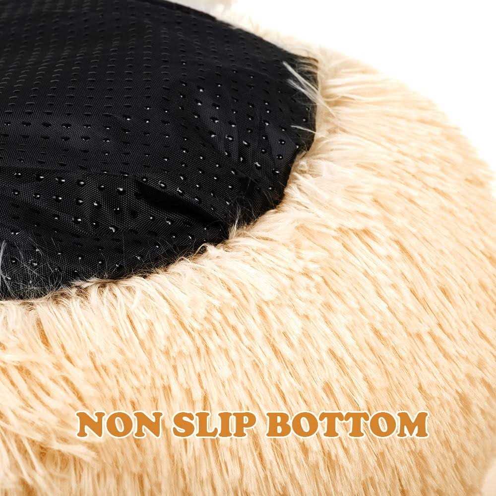 Round Plush Pet Bed for Dogs & Cats,Fluffy Soft Warm Calming Bed Sleeping Kennel Nest - Healthber