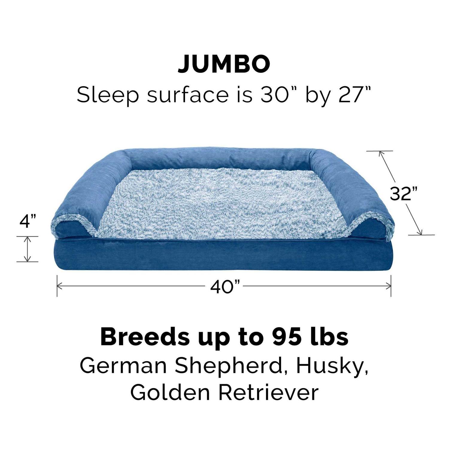 FurHaven Two-Tone Faux Fur Suede Orthopedic Sofa Dog Bed - Healthber