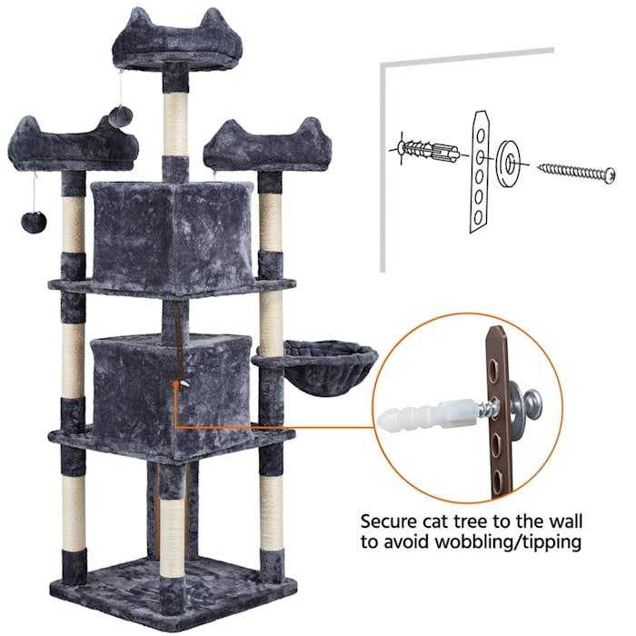 Topeakmart Dark Gray Large Plush Cat Tree with 3 Perches - Healthber