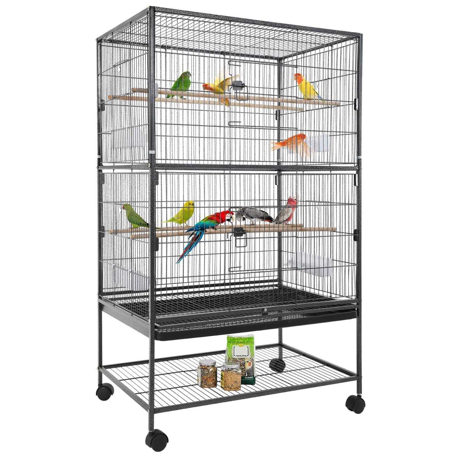 BestPet 35-inch Wrought Iron Bird Cage with Play Open Top and Rolling Stand,Black - Healthber