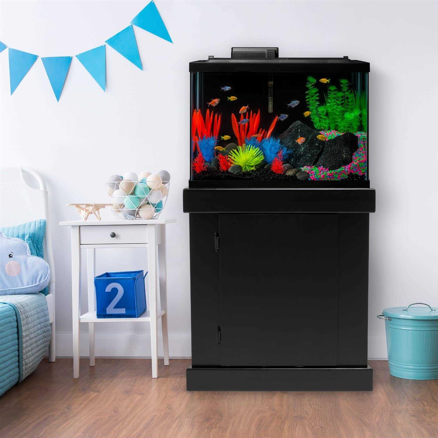 GloFish 20 Gallon Aquarium Kit with LED Lights Decor Heater and Filter - Healthber