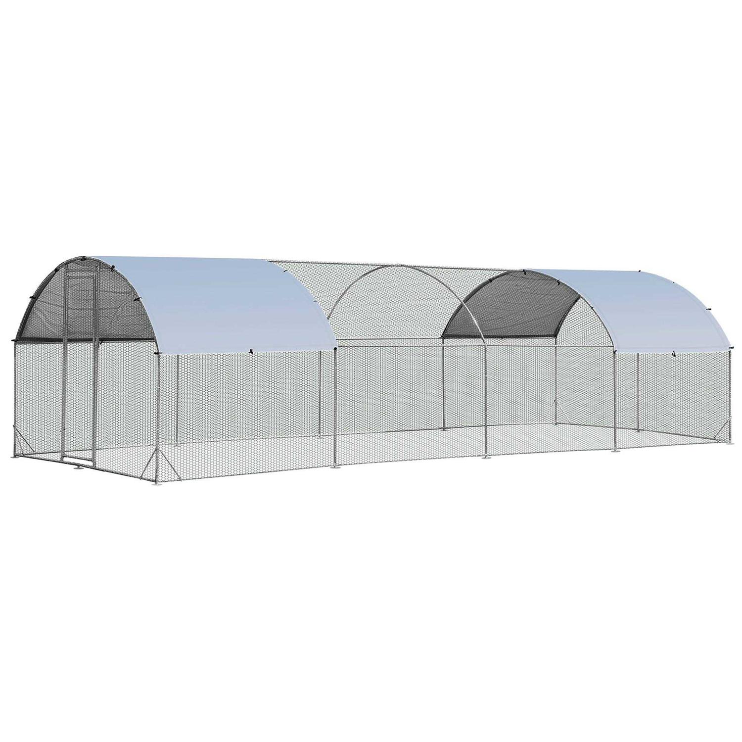 6.2/12.5/19 Feet Lockable Large Metal Chicken Coop Outdoor Dome Cage with Waterproof Cover - Healthber